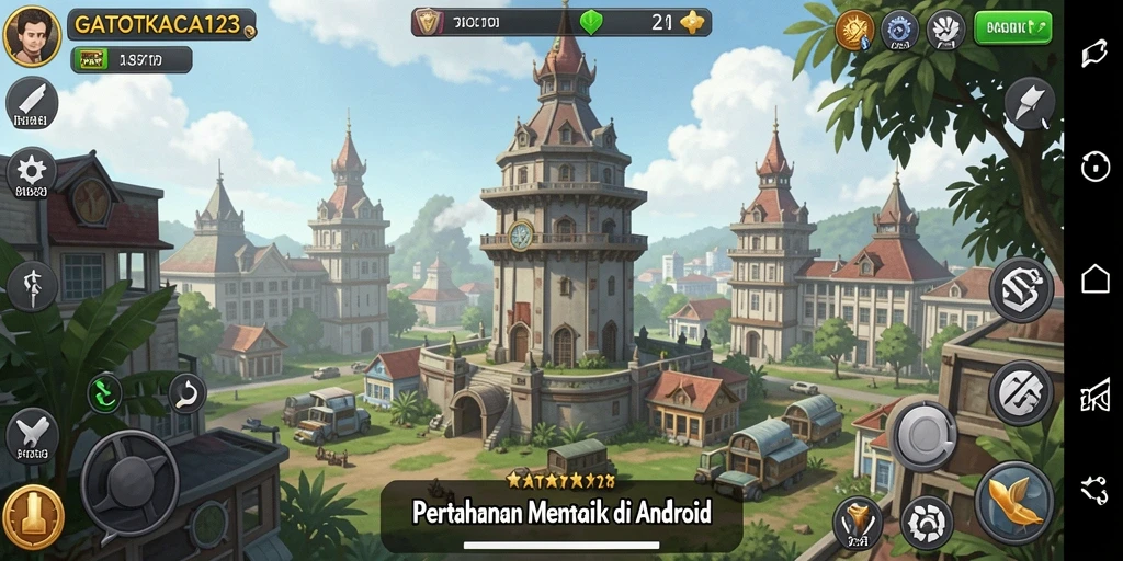 Tangkapan layar gameplay GATOTKACA123 yang mendebarkan di Tower Defense.