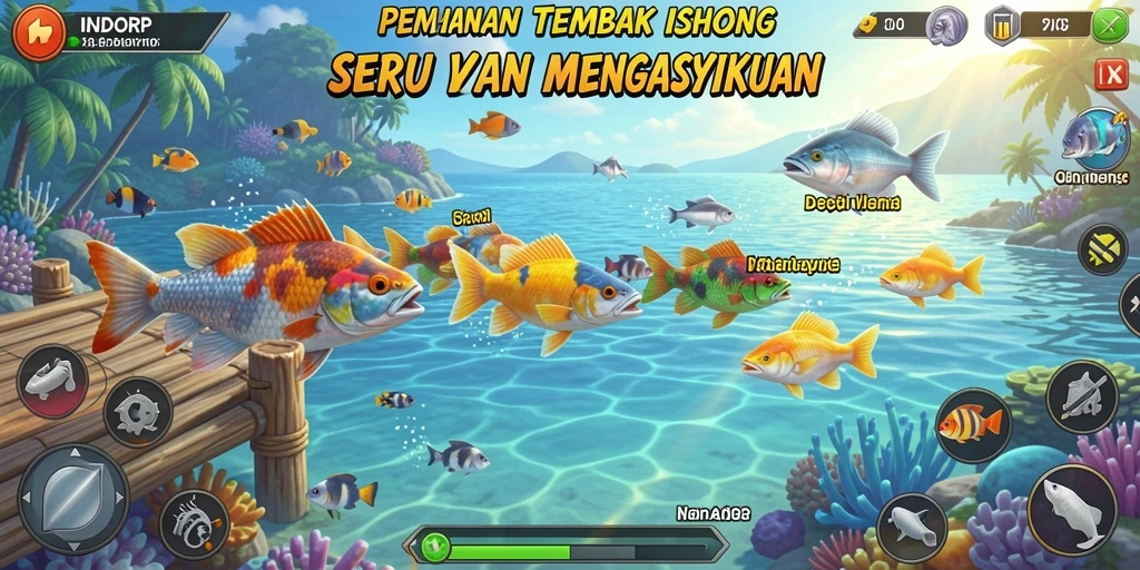 Screenshot gameplay <strong>INDORP</strong> menampilkan aksi seru menangkap ikan di laut dalam.