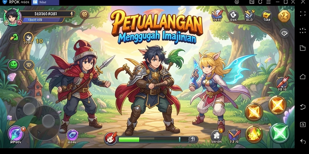 Screenshot gameplay <strong>RPOK</strong> menampilkan karakter Anime yang bertarung dengan latar belakang yang indah.